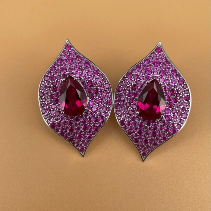 S925 Silver Lab-Created Ruby Earrings - Model ZHF-E1472R - Image 4