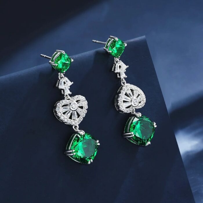 S925 Silver Green Garnet Earrings - Model ZHF-E1492 - Image 2