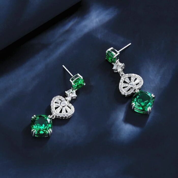 S925 Silver Green Garnet Earrings - Model ZHF-E1492 - Image 3