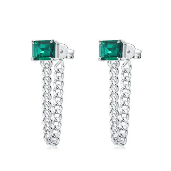 925 Silver Lab-Created Emerald Earrings - Model ZHF-E1610 - Image 1