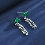 925 Silver Lab-Created Emerald Earrings - Model ZHF-E1610 - Image 2