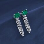 925 Silver Lab-Created Emerald Earrings - Model ZHF-E1610 - Image 3