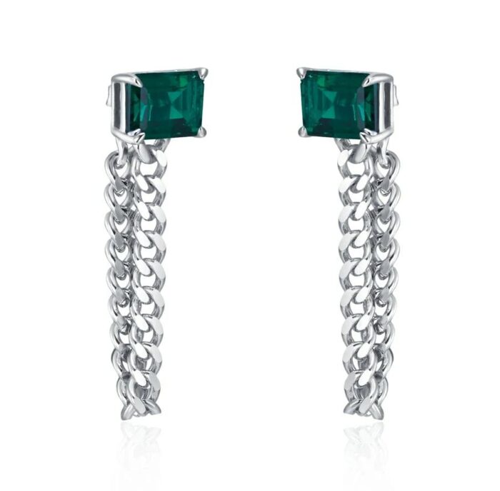 925 Silver Lab-Created Emerald Earrings - Model ZHF-E1610 - Image 4