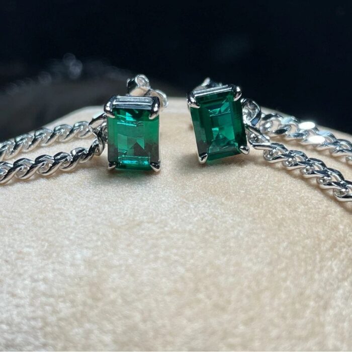 925 Silver Lab-Created Emerald Earrings - Model ZHF-E1610 - Image 5