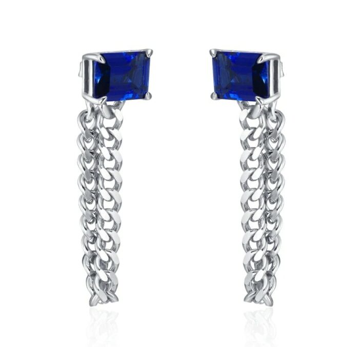S925 Silver Lab-Created Blue Sapphire Earrings - Model ZHF-E1610B - Image 1