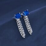 S925 Silver Lab-Created Blue Sapphire Earrings - Model ZHF-E1610B - Image 2