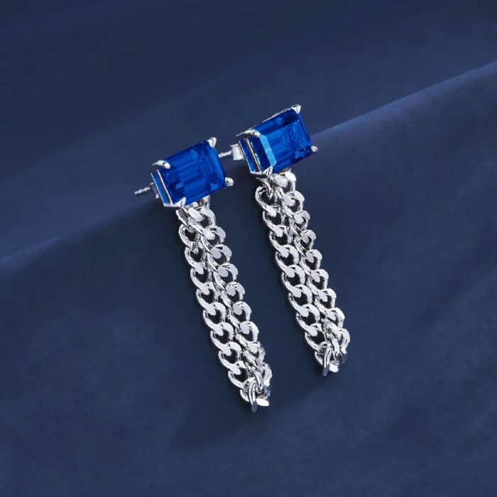 S925 Silver Lab-Created Blue Sapphire Earrings - Model ZHF-E1610B - Image 2