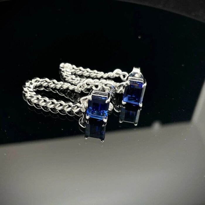 S925 Silver Lab-Created Blue Sapphire Earrings - Model ZHF-E1610B - Image 4