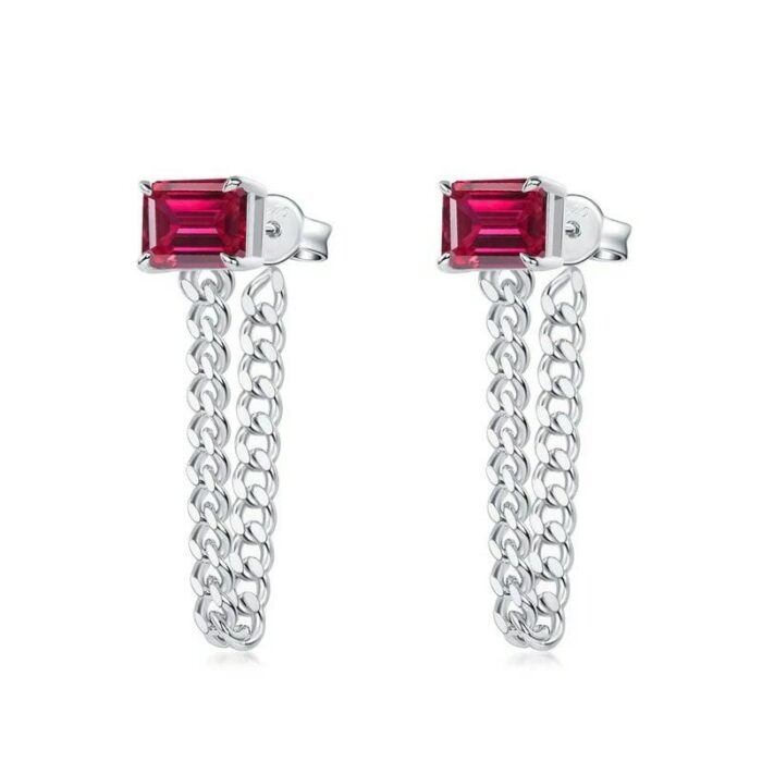 925 Silver Cultured Ruby Earrings ZHF-E1610R - Image 1
