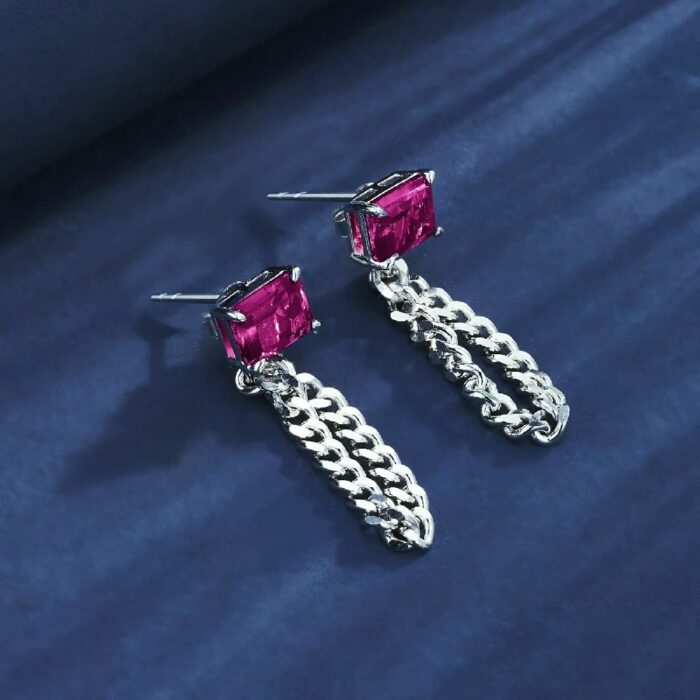 925 Silver Cultured Ruby Earrings ZHF-E1610R - Image 3
