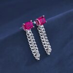 925 Silver Cultured Ruby Earrings ZHF-E1610R - Image 4