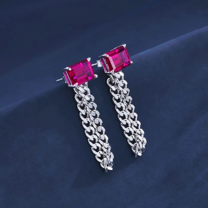 925 Silver Cultured Ruby Earrings ZHF-E1610R - Image 4