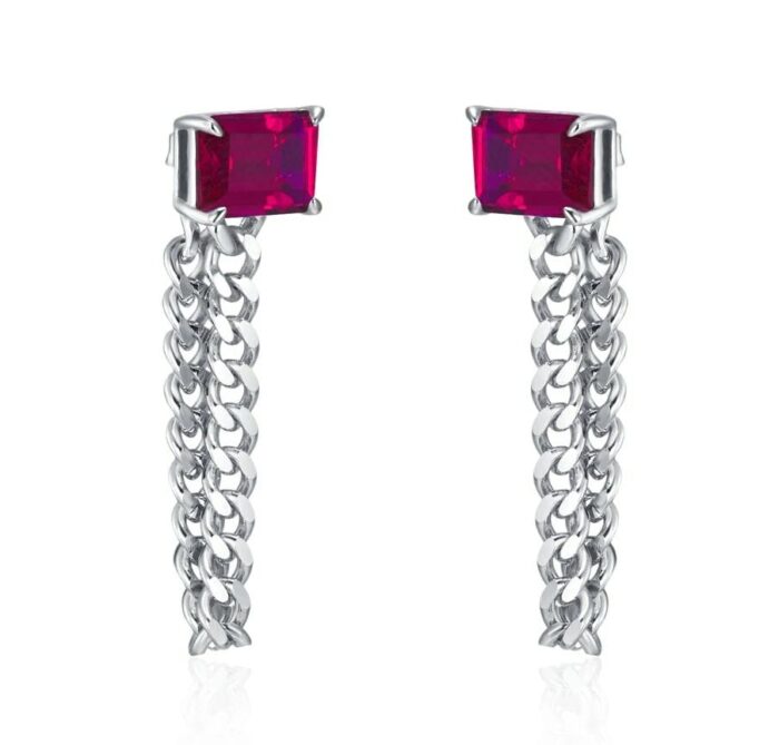 925 Silver Cultured Ruby Earrings ZHF-E1610R - Image 2