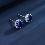 925 Silver Lab-Created Blue Sapphire Earrings - Model ZHF-E1612B - Image 5