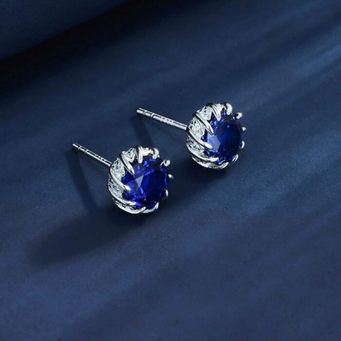 925 Silver Lab-Created Blue Sapphire Earrings - Model ZHF-E1612B - Image 5
