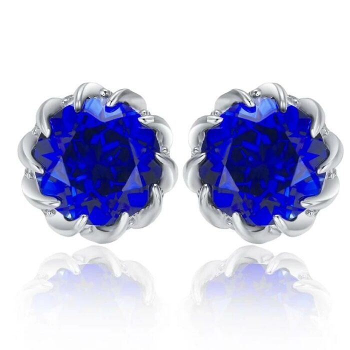 925 Silver Lab-Created Blue Sapphire Earrings - Model ZHF-E1612B - Image 1