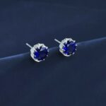 925 Silver Lab-Created Blue Sapphire Earrings - Model ZHF-E1612B - Image 4
