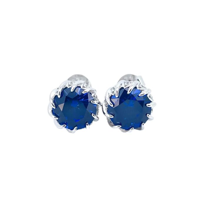 925 Silver Lab-Created Blue Sapphire Earrings - Model ZHF-E1612B - Image 2