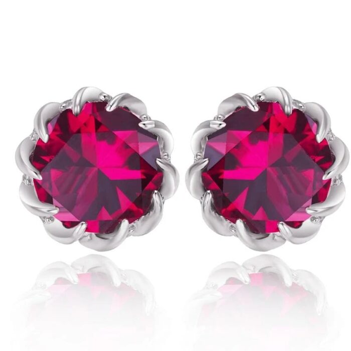 925 Silver Cultured Ruby Earrings ZHF-E1612R - Image 1
