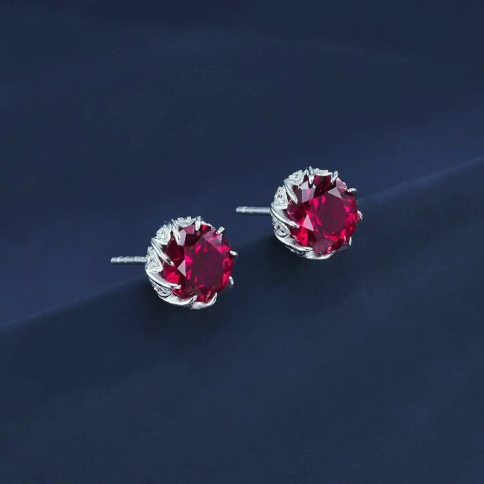 925 Silver Cultured Ruby Earrings ZHF-E1612R - Image 4