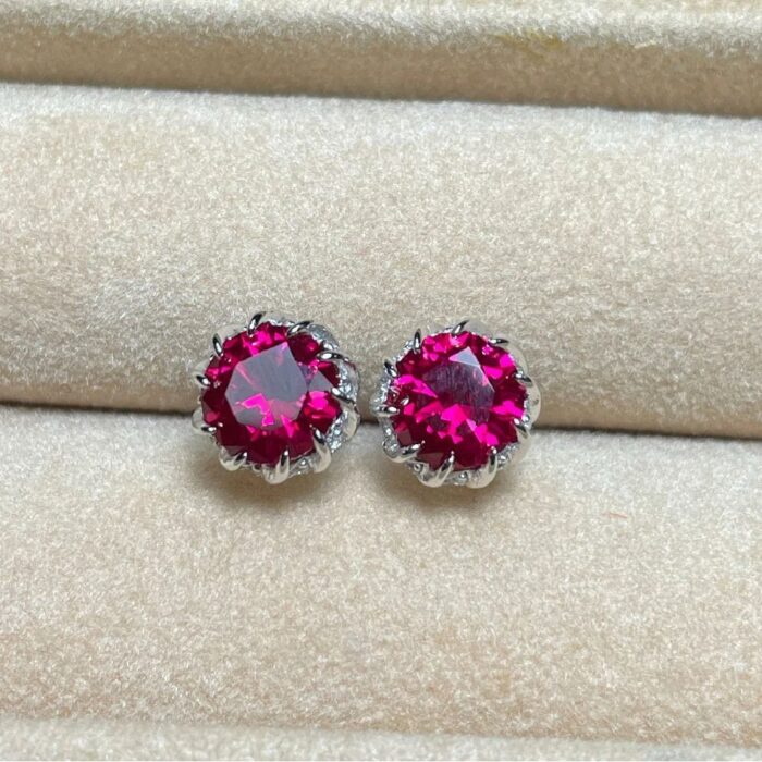 925 Silver Cultured Ruby Earrings ZHF-E1612R - Image 5