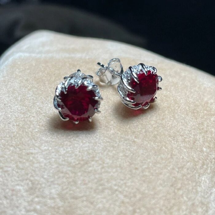 925 Silver Cultured Ruby Earrings ZHF-E1612R - Image 6