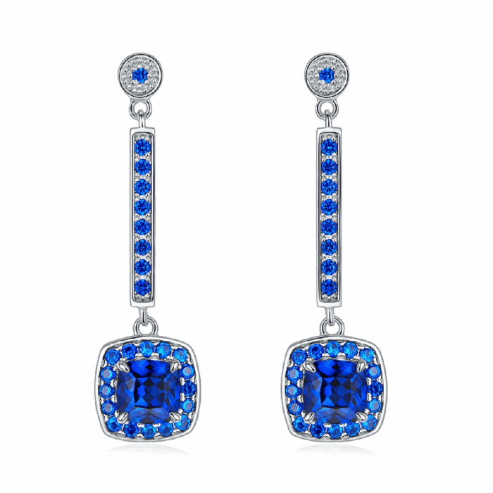 925 Silver Lab-Created Blue Sapphire Earrings - Model ZHF-E1613B - Image 1