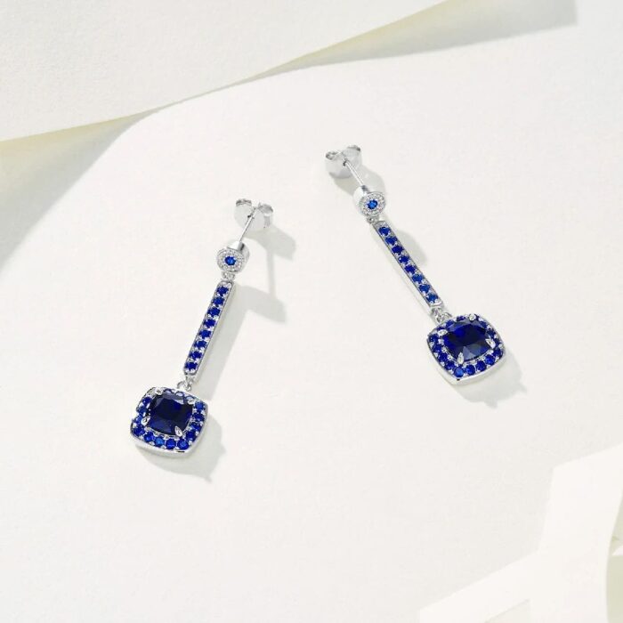 925 Silver Lab-Created Blue Sapphire Earrings - Model ZHF-E1613B - Image 3