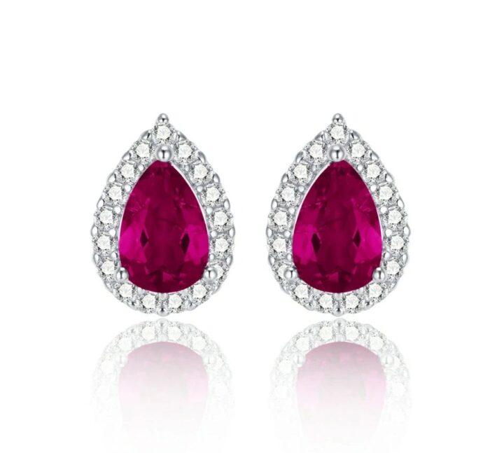 S925 Silver Lab-Created Ruby Earrings - Model ZHF-E1617R - Image 1