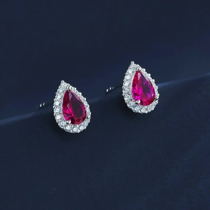 S925 Silver Lab-Created Ruby Earrings - Model ZHF-E1617R - Image 2