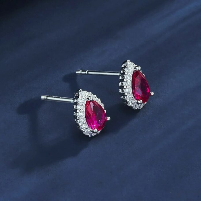 S925 Silver Lab-Created Ruby Earrings - Model ZHF-E1617R - Image 3