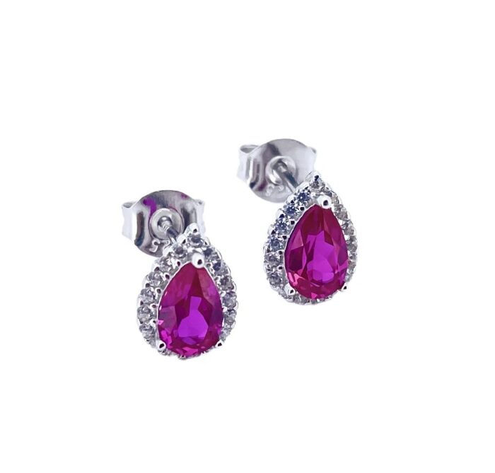 S925 Silver Lab-Created Ruby Earrings - Model ZHF-E1617R - Image 4