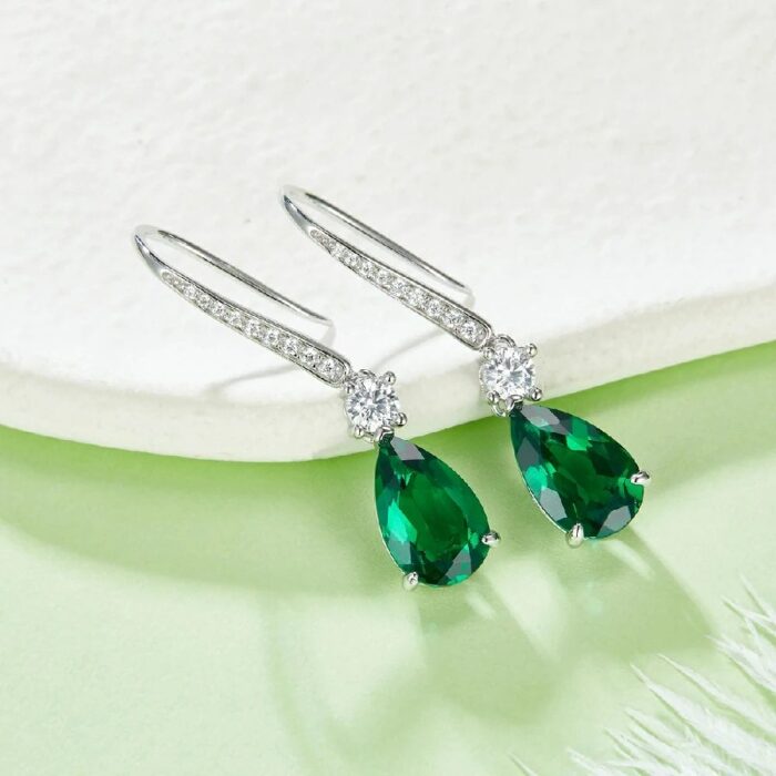 925 Silver Lab-Created Emerald Earrings - Model ZHF-E1621 - Image 2