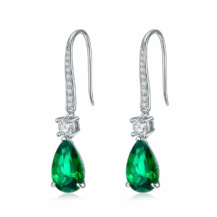 925 Silver Lab-Created Emerald Earrings - Model ZHF-E1621 - Image 1