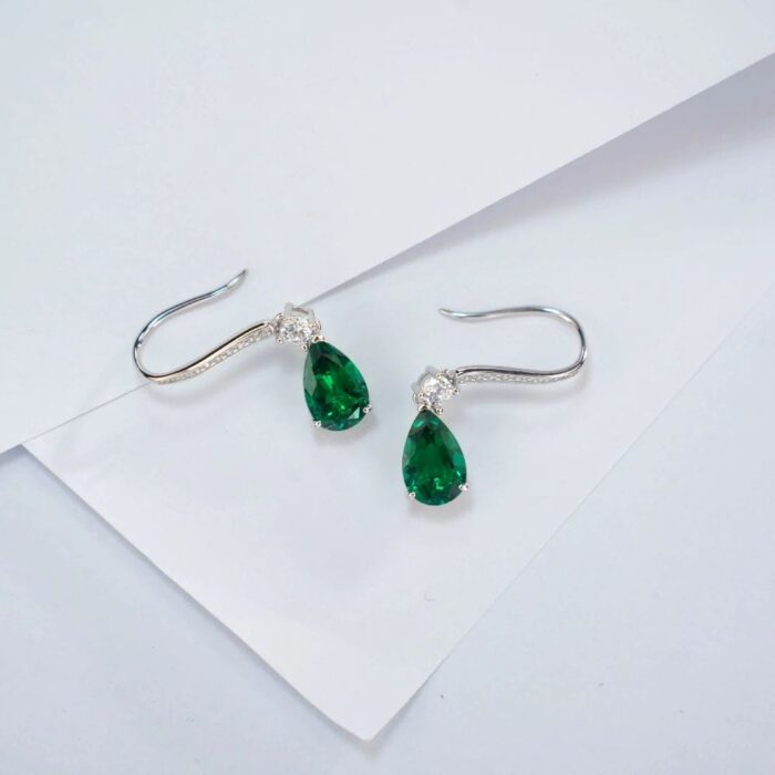 925 Silver Lab-Created Emerald Earrings - Model ZHF-E1621 - Image 3