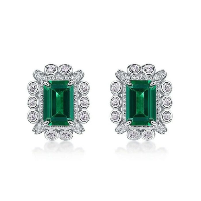 925 Silver Lab-Created Emerald Earrings - Model ZHF-E1628 - Image 1