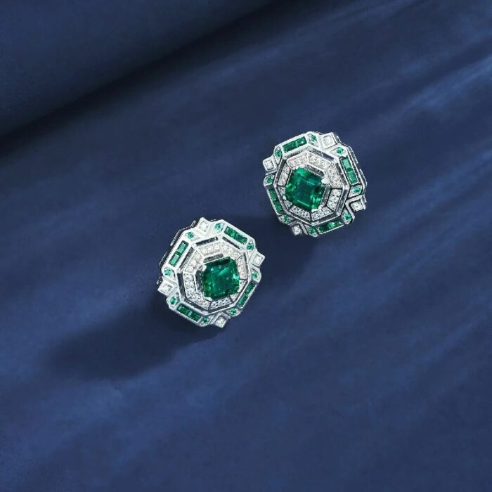 S925 Silver Lab-Created Emerald Earrings - Model ZHF-E1635 - Image 2