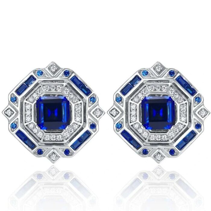 925 Silver Lab-Created Blue Sapphire Earrings - Model ZHF-E1635B - Image 1