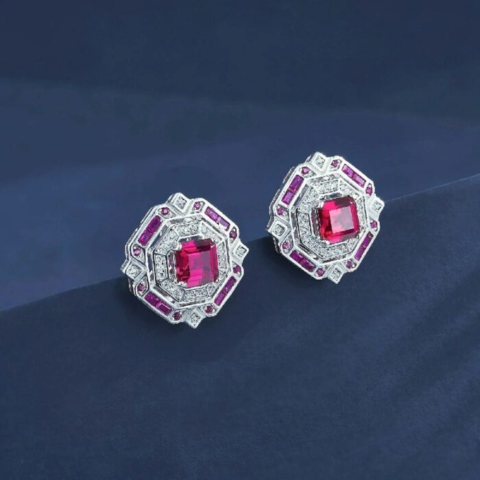 925 Silver Cultured Ruby Earrings ZHF-E1635R - Image 3