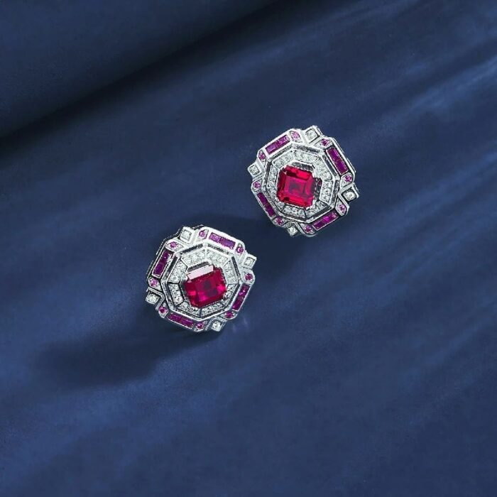 925 Silver Cultured Ruby Earrings ZHF-E1635R - Image 2