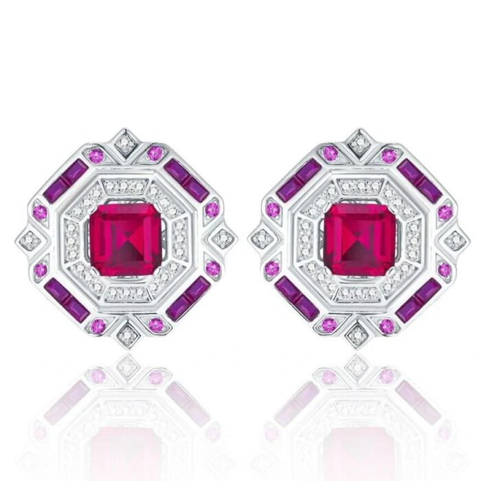 925 Silver Cultured Ruby Earrings ZHF-E1635R - Image 1