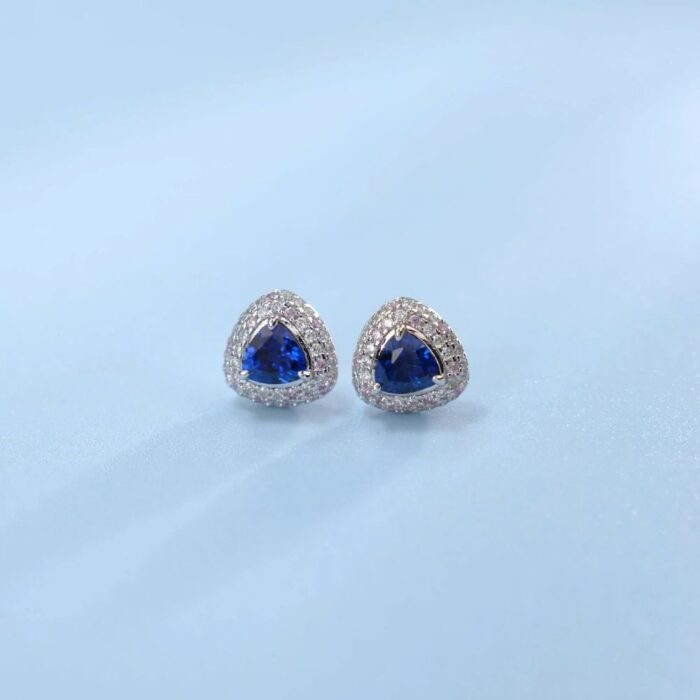 S925 Silver Lab-Created Blue Sapphire Earrings - Model ZHF-E1692B - Image 2