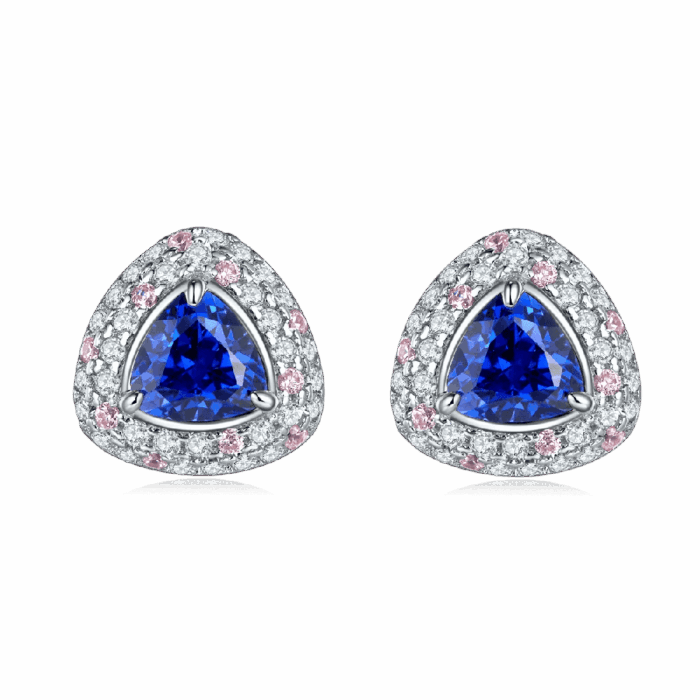 S925 Silver Lab-Created Blue Sapphire Earrings - Model ZHF-E1692B - Image 1
