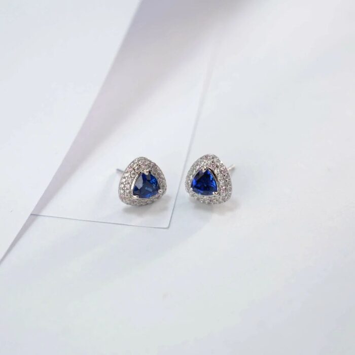 S925 Silver Lab-Created Blue Sapphire Earrings - Model ZHF-E1692B - Image 4