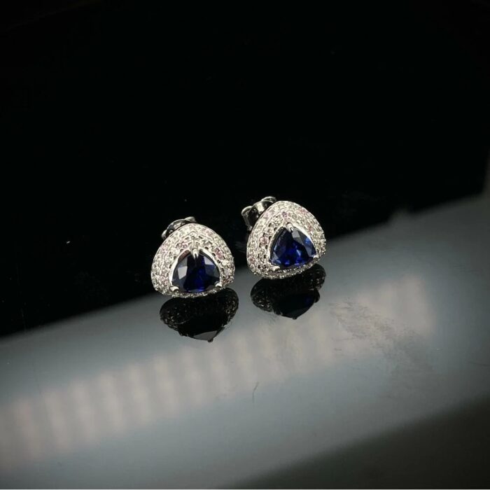 S925 Silver Lab-Created Blue Sapphire Earrings - Model ZHF-E1692B - Image 5