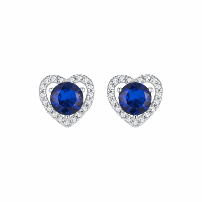 925 Silver Lab-Created Blue Sapphire Earrings - Model ZHF-E1735B - Image 1