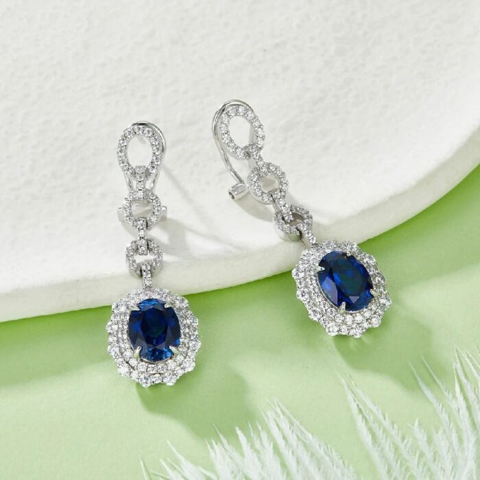 925 Silver Lab-Created Blue Sapphire Earrings - Model ZHF-E202320DB - Image 2