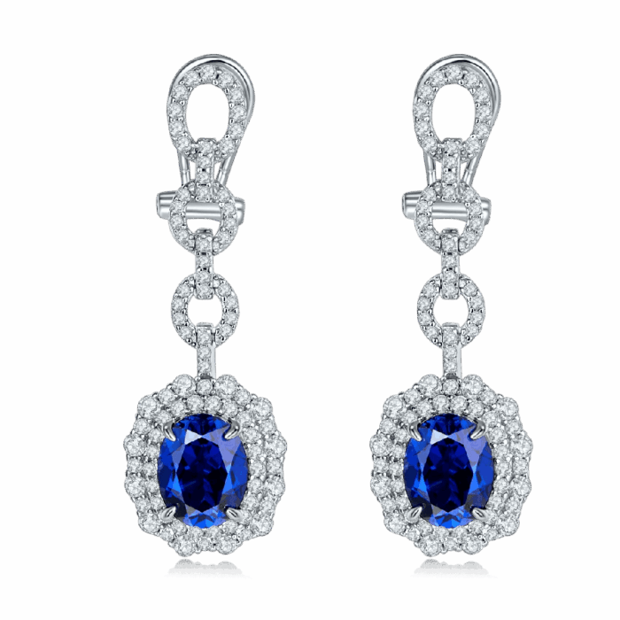 925 Silver Lab-Created Blue Sapphire Earrings - Model ZHF-E202320DB - Image 1