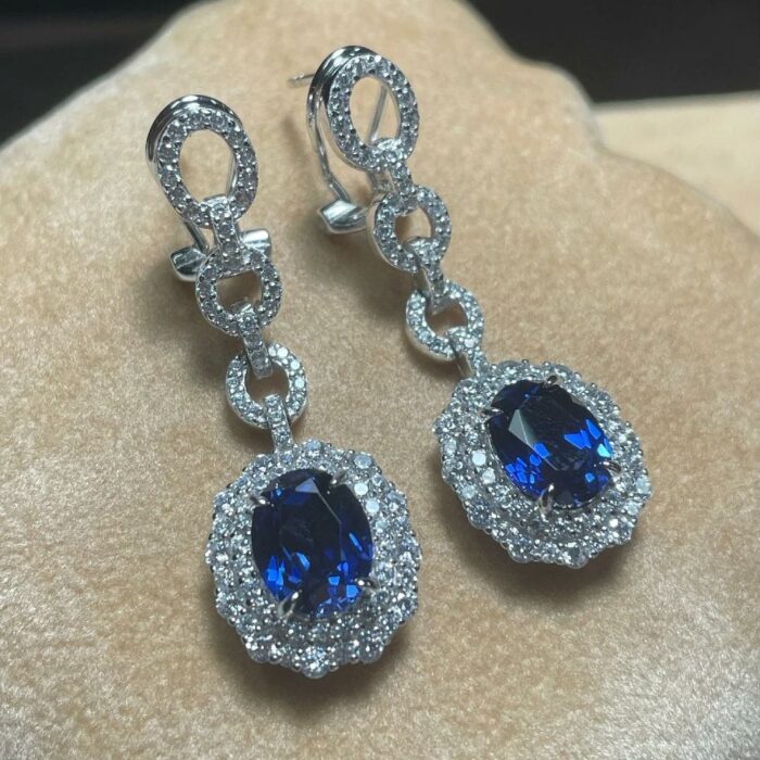 925 Silver Lab-Created Blue Sapphire Earrings - Model ZHF-E202320DB - Image 3