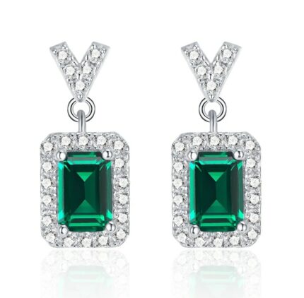 925 Silver Lab-Created Emerald Earrings - Model ZHF-E5509